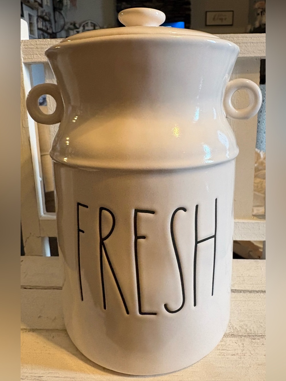 Rae Dunn Cream Ceramic Canister with Black 'FRESH' Lettering